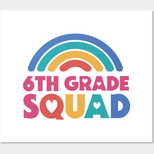 Cute School Teacher 6th Grade Squad with Retro Rainbow and Hearts Posters and Art